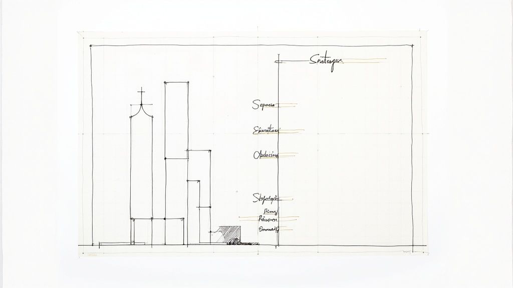 A team collaborating on a testing strategy document with charts and sticky notes.