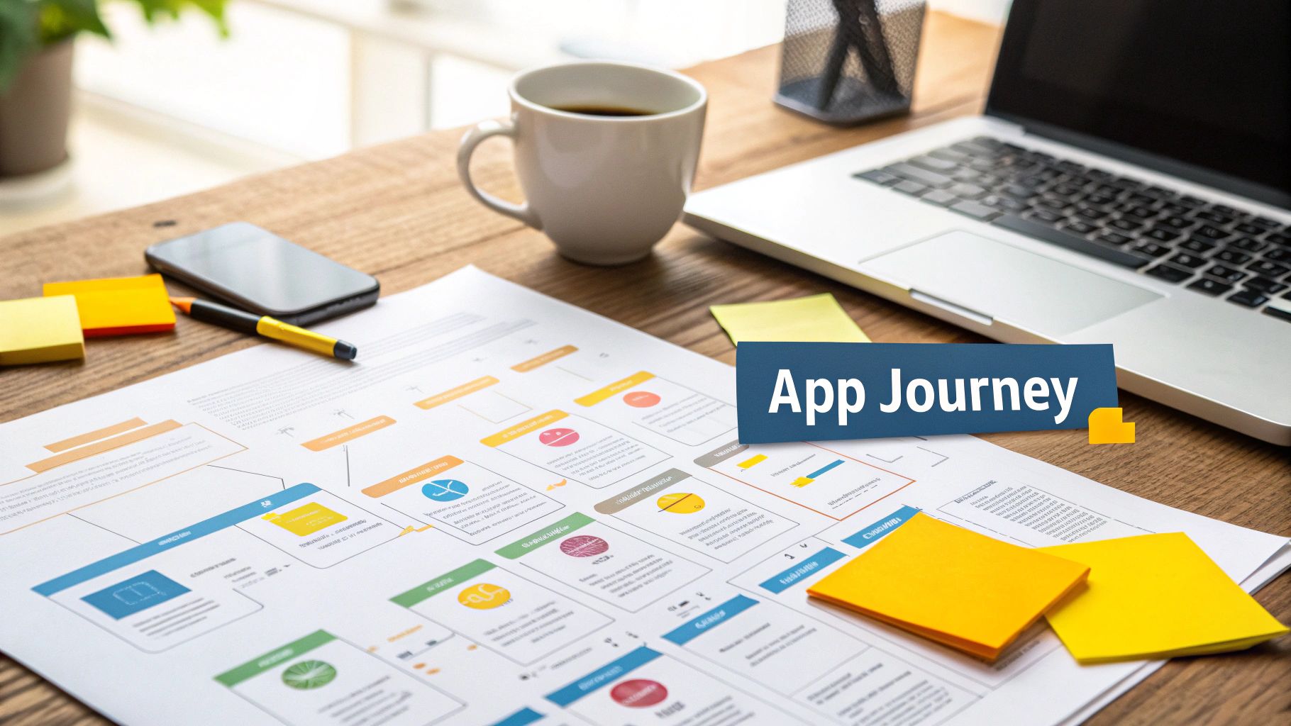 A flowchart showing the different stages of the mobile app development lifecycle.