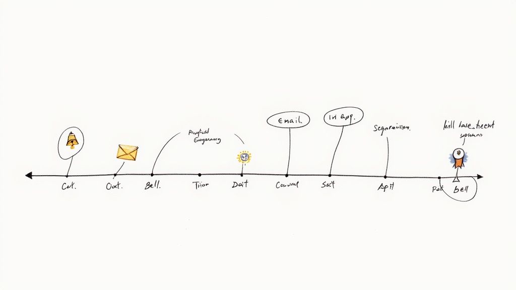 A product roadmap on a whiteboard with sticky notes, symbolizing a user-centric development process.