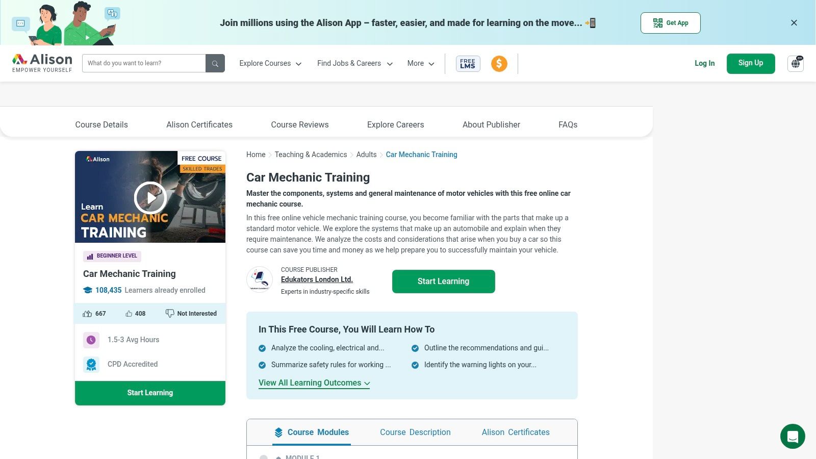 Alison – Car Mechanic Training