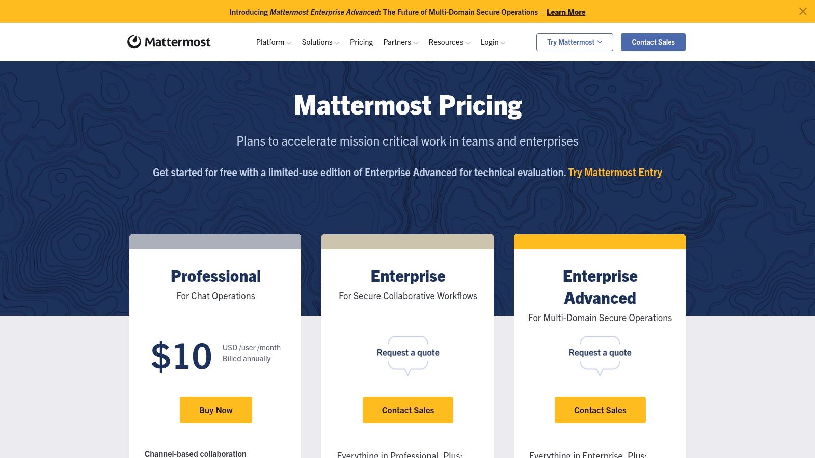 Mattermost pricing plans