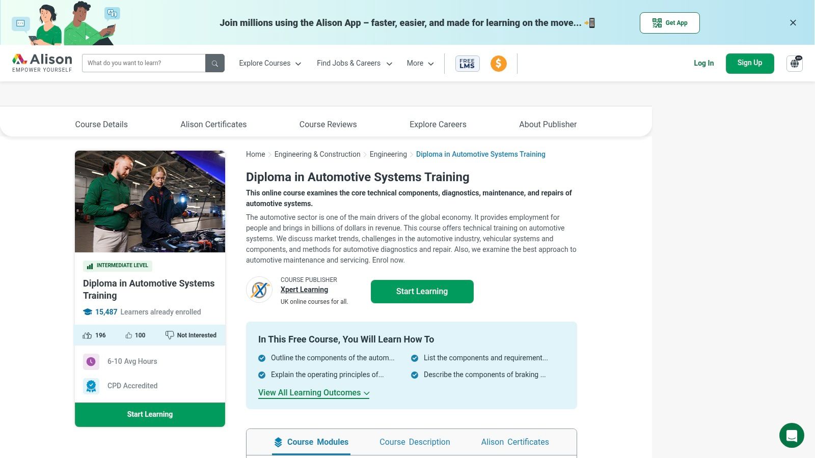 Alison – Diploma in Automotive Systems Training