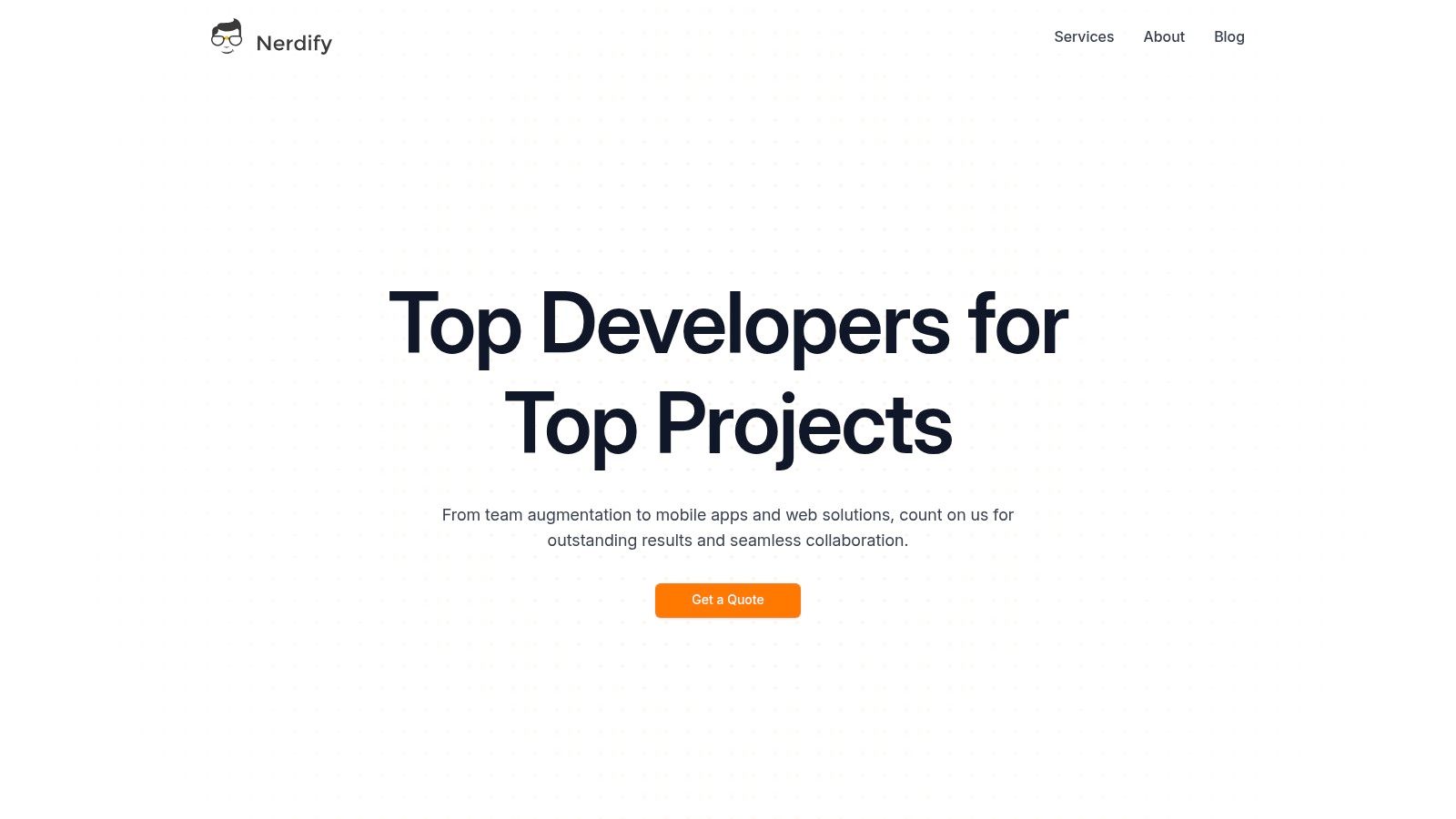 A screenshot of the Nerdify website showcasing their developer services and collaborative approach.