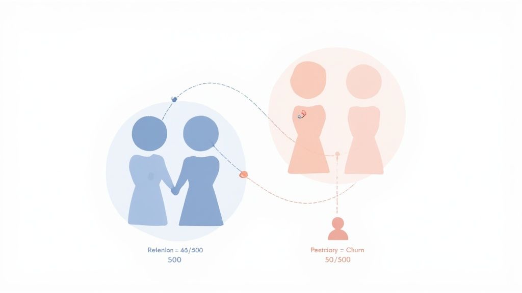 A calculator and charts displaying customer retention data