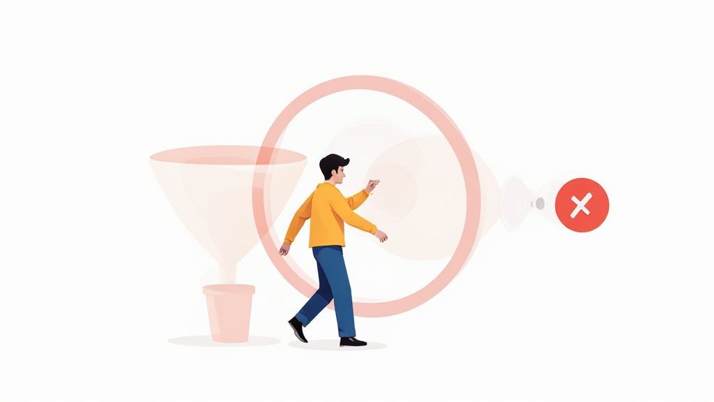 A person analyzing a dashboard with funnels and charts, turning data into strategy.