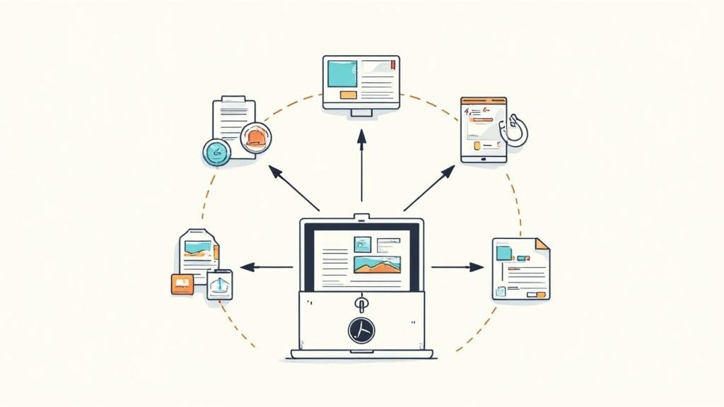 People collaborating around a table with laptops and charts