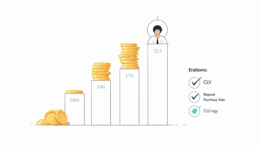 A bar graph showing increasing customer lifetime value and loyalty over time