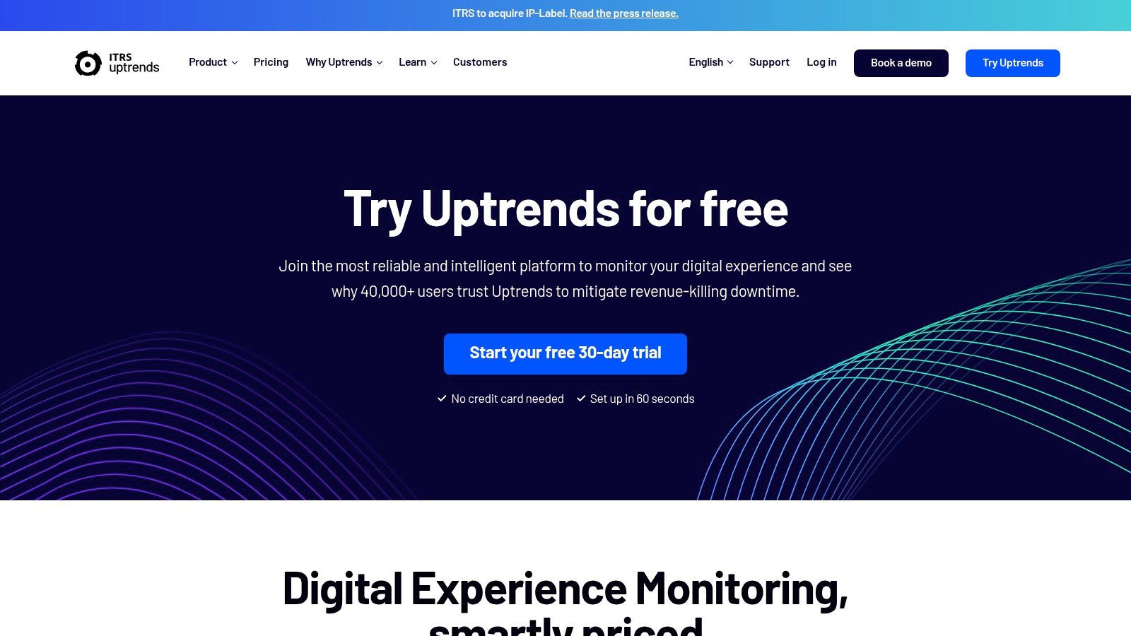 Uptrends free trial signup page