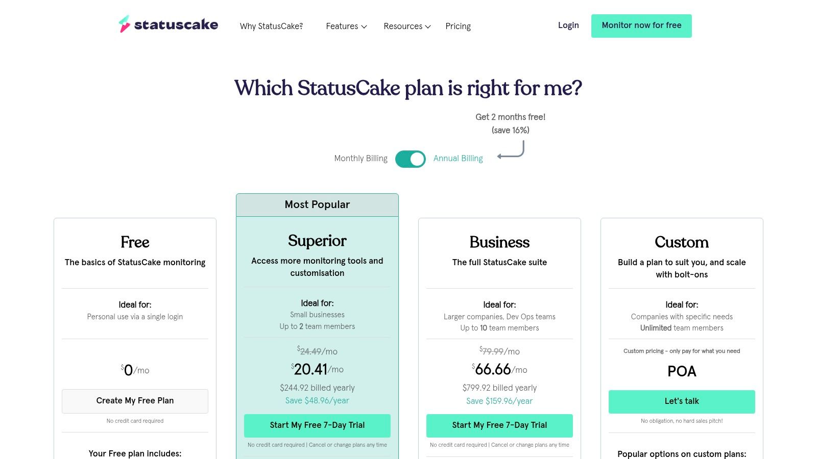 StatusCake pricing and plans