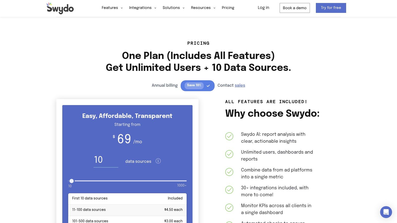 Swydo pricing plans and features comparison