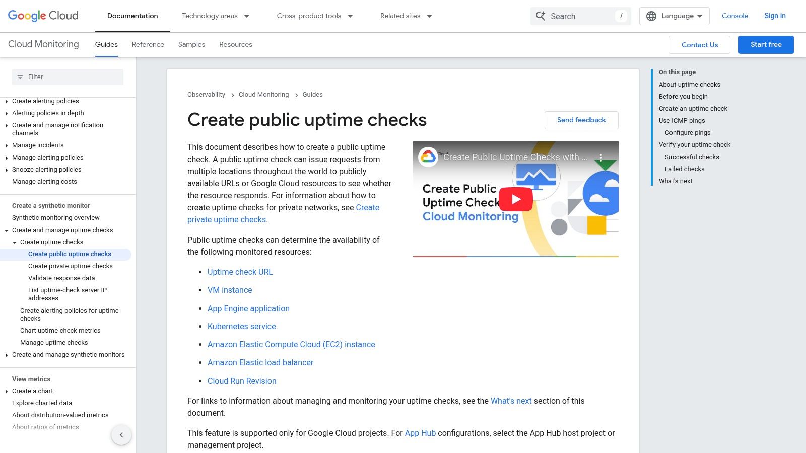 Google Cloud (Cloud Monitoring Uptime Checks & Synthetic Monitors)