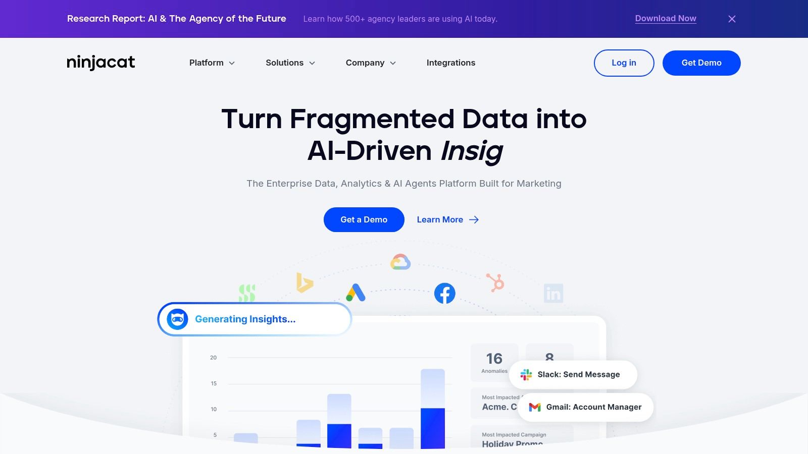 NinjaCat analytics dashboard showing performance metrics