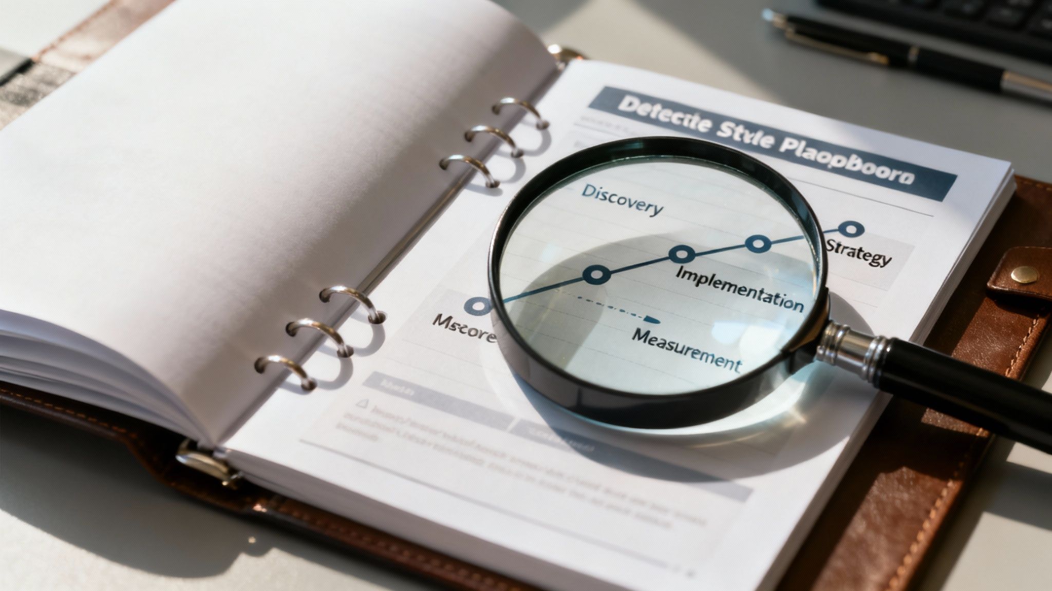 A marketing consultant walking through a strategic playbook with a business team.
