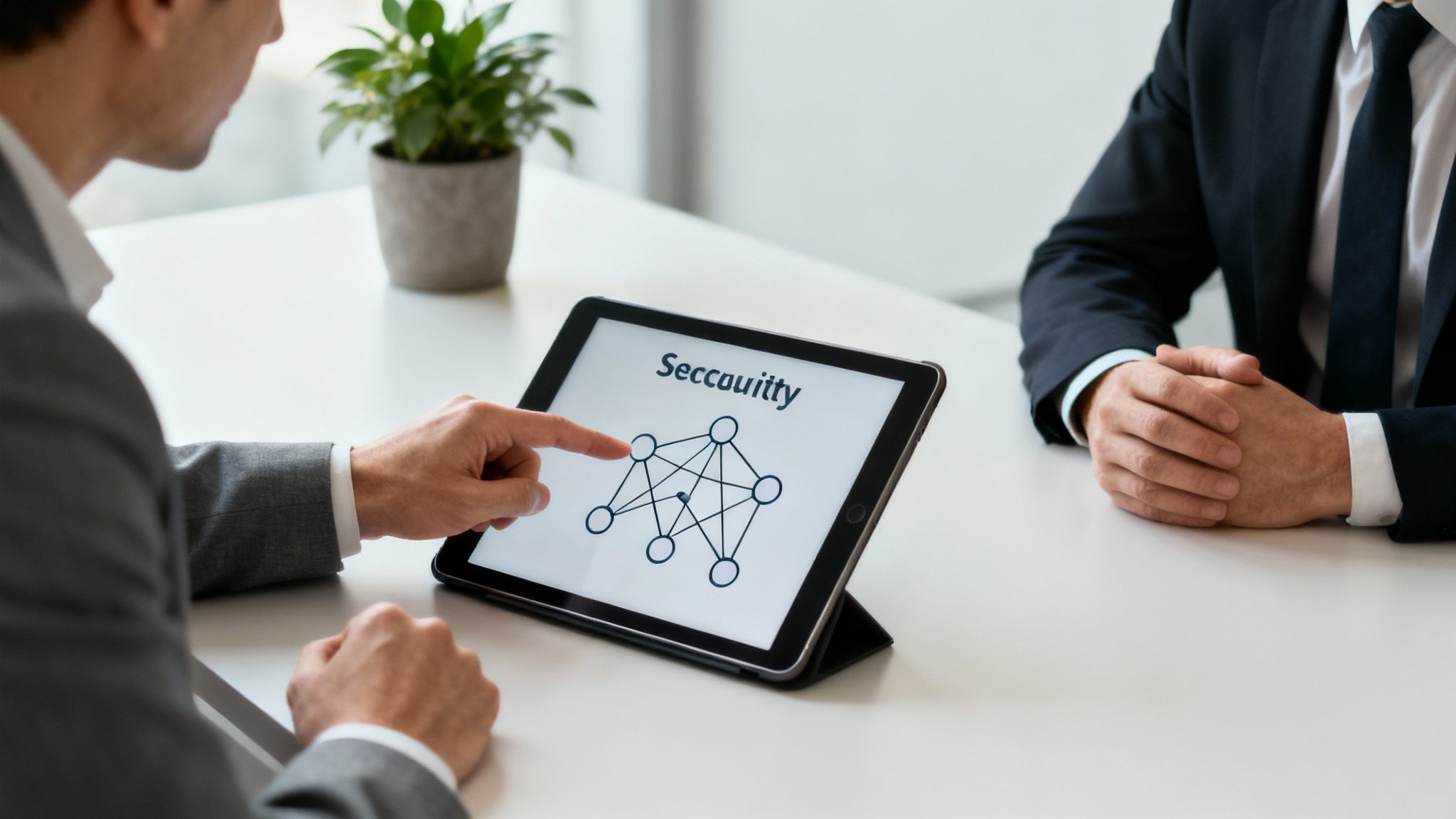 A person working on a laptop with code and security icons overlaid, representing the technical nature of cybersecurity.