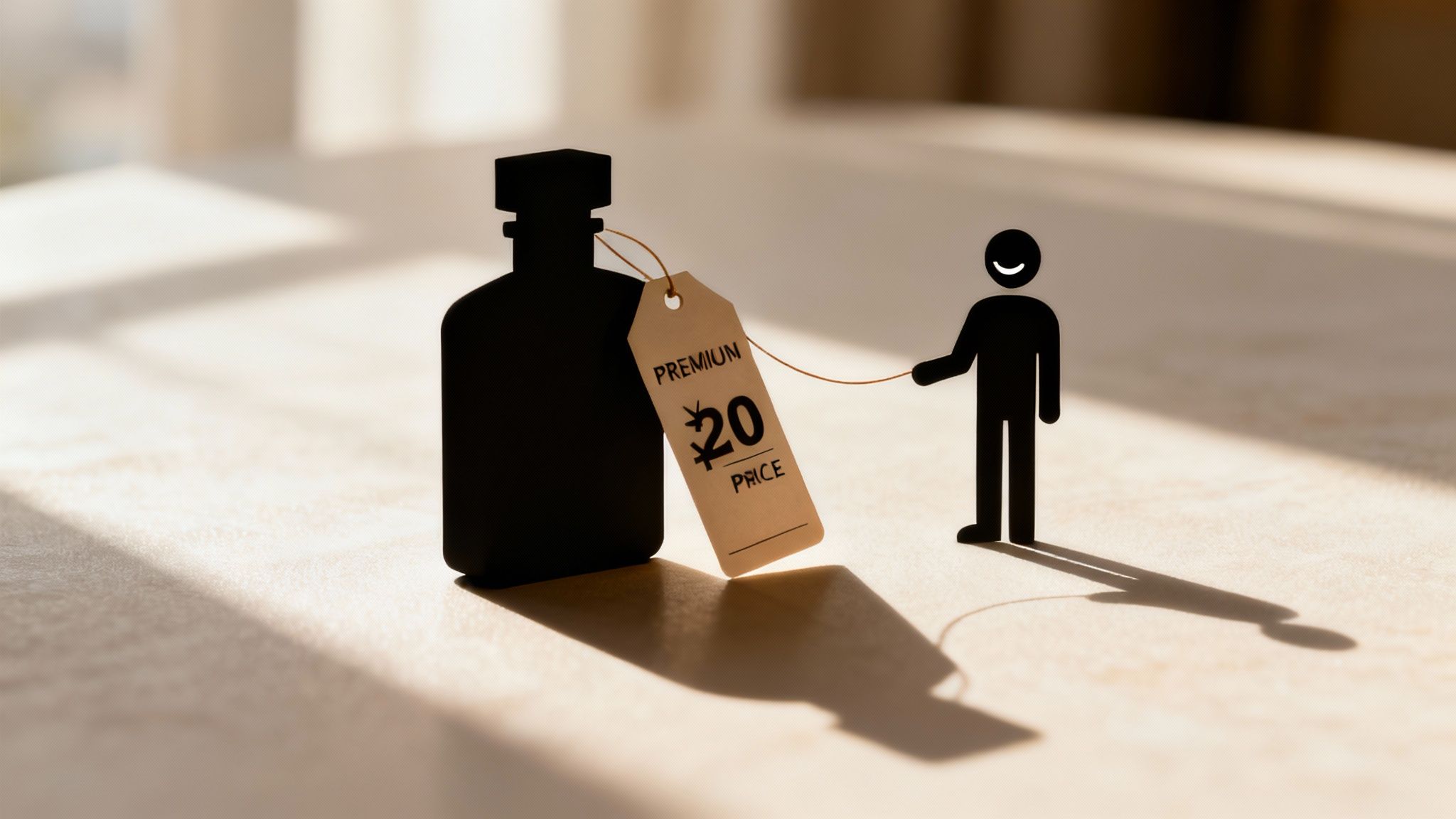 A person holding a magnifying glass over a price tag, symbolizing the connection between price and perceived value.