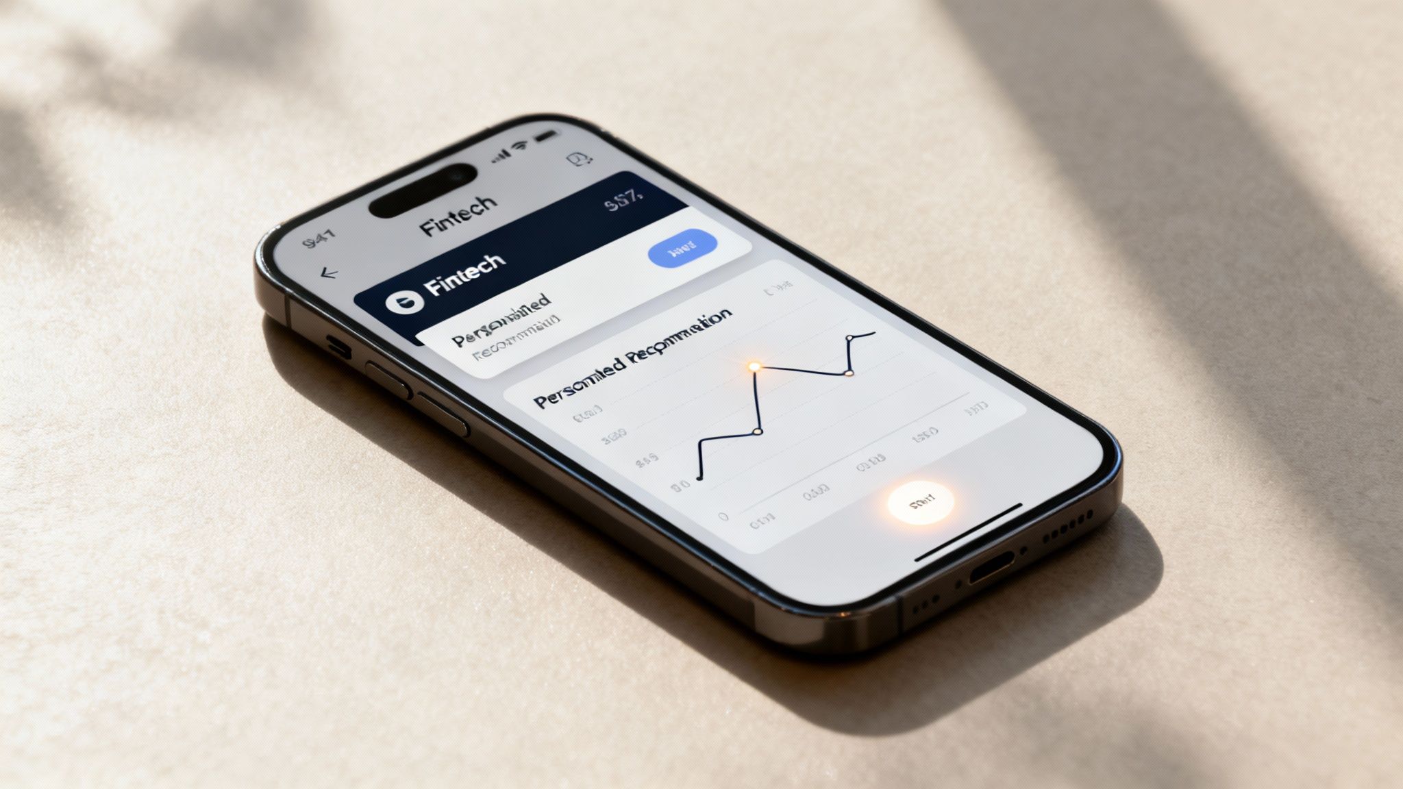 A person interacting with a futuristic, data-driven interface, symbolizing AI-powered personalization in fintech.