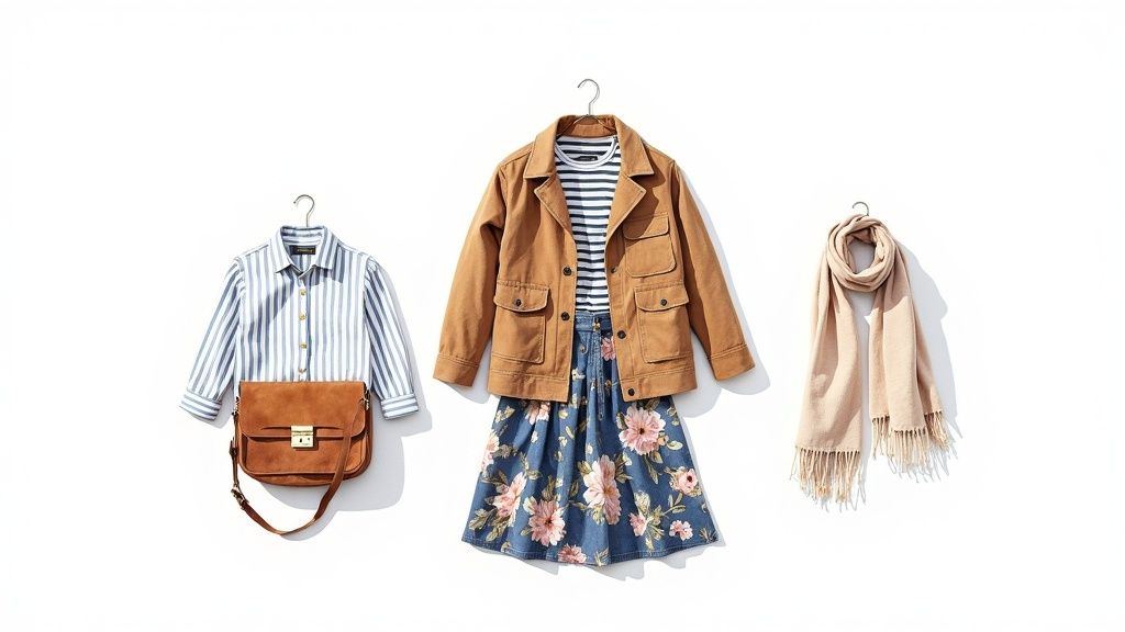Try-on example mixing stripes and florals