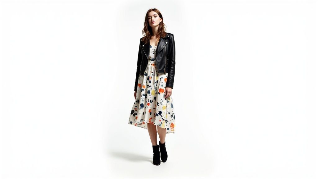 Leather Jacket and Dress