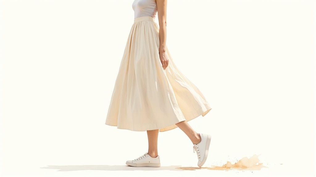 Midi Skirt with Sneakers