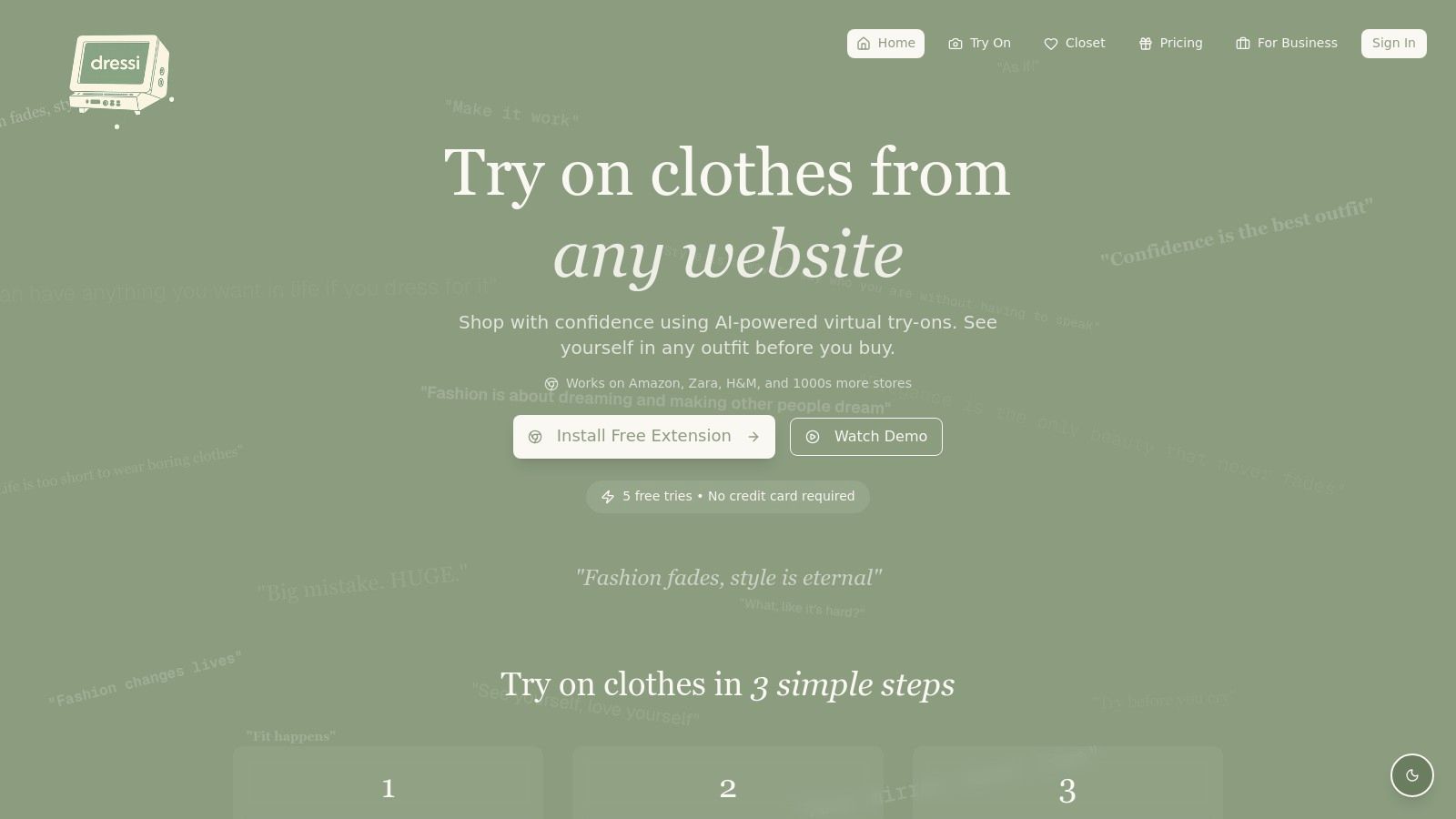 Dressi – Try on clothes from any website (browser extension/app)