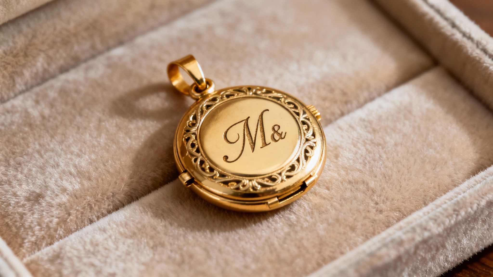 A close-up of a woman wearing a delicate gold necklace with a small charm.