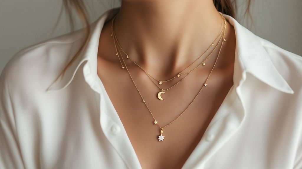 A person's hands holding a gift-wrapped box containing a zodiac pendant necklace.