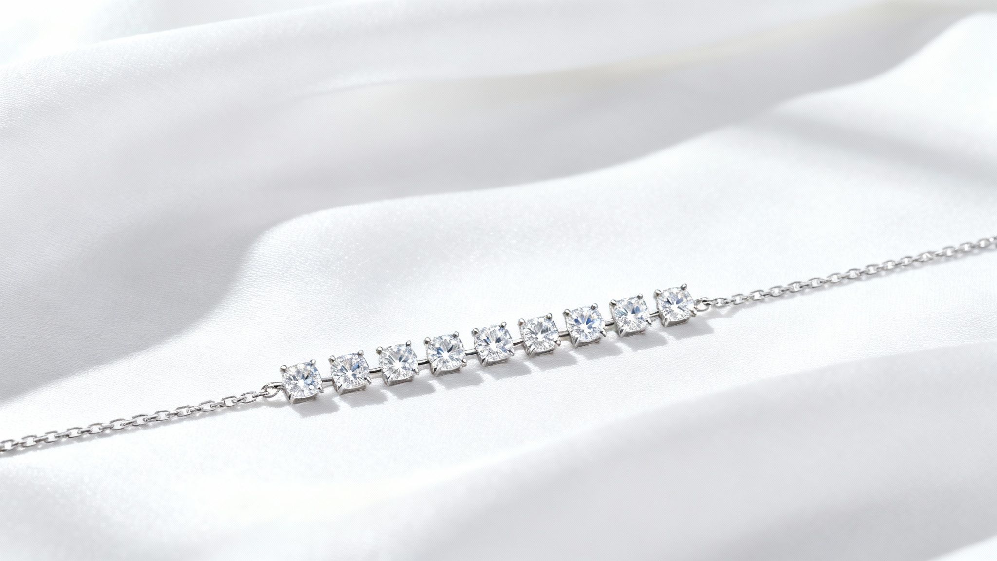 A delicate diamond necklace representing a modern 10 year anniversary gift for her