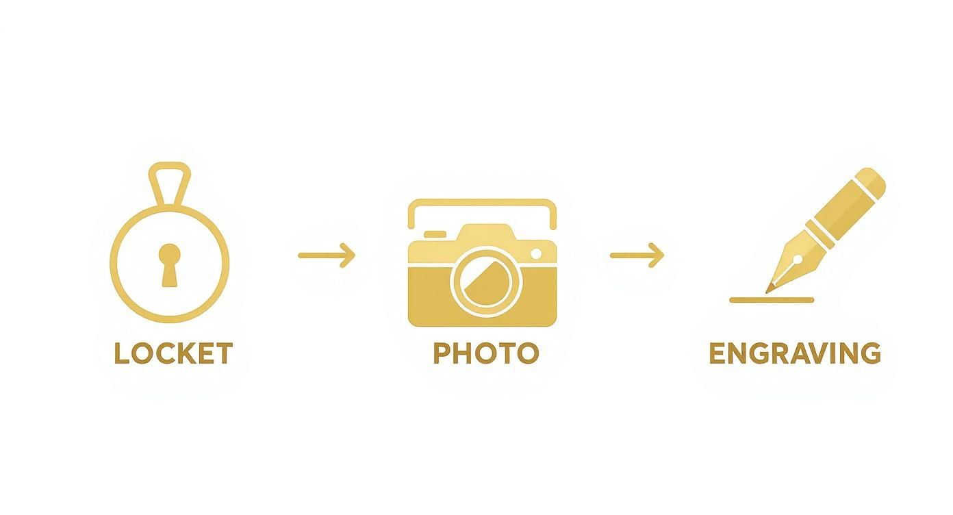 Infographic about engraved lockets with photos