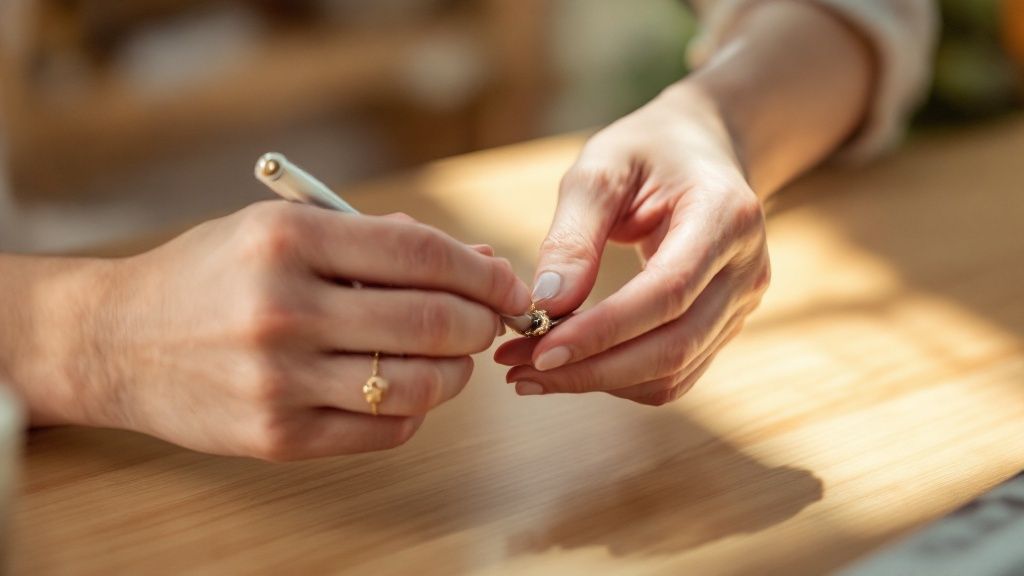A person gently polishing a silver bracelet with a soft cloth.