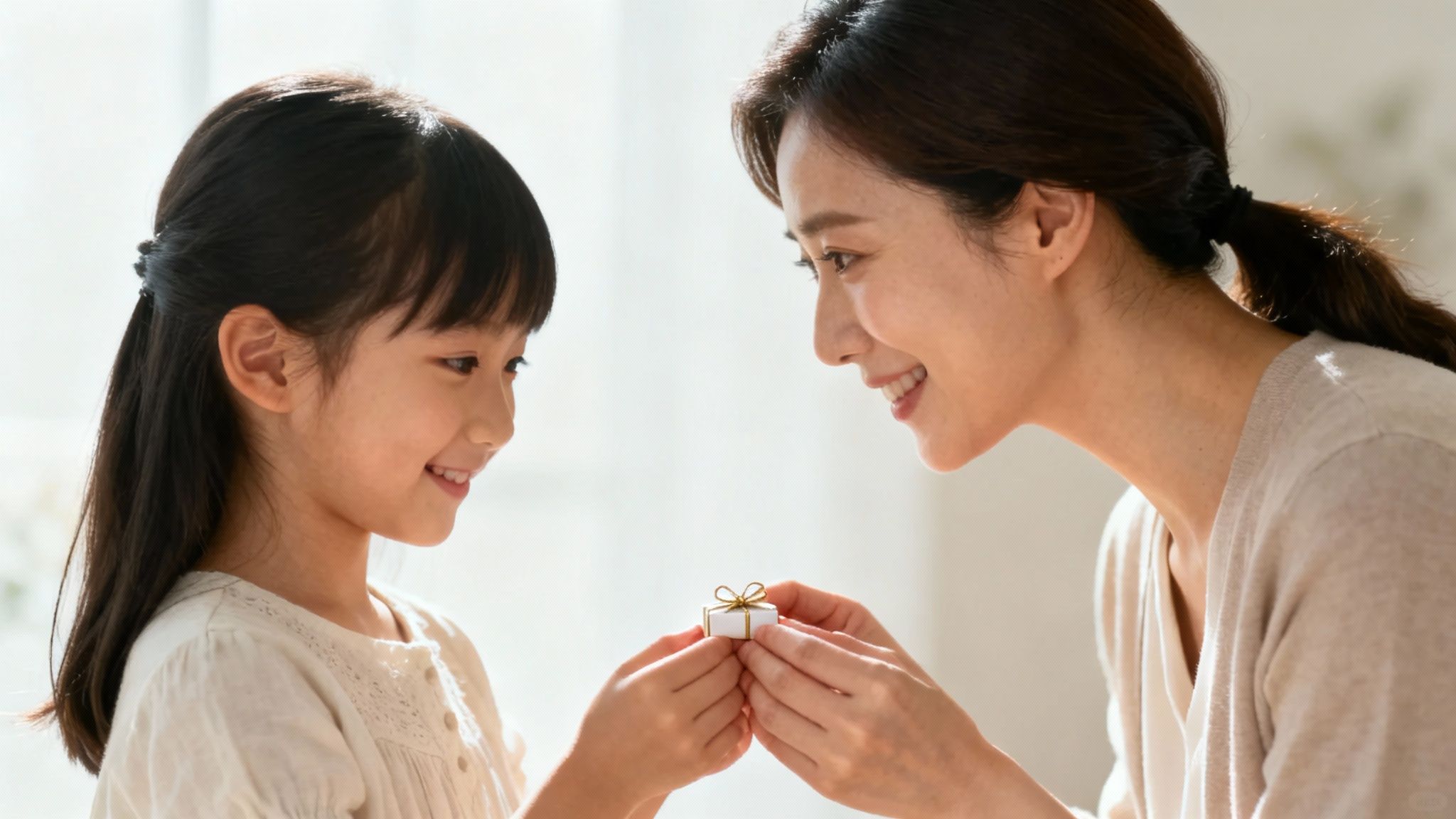 A mother and daughter sharing a happy moment together.