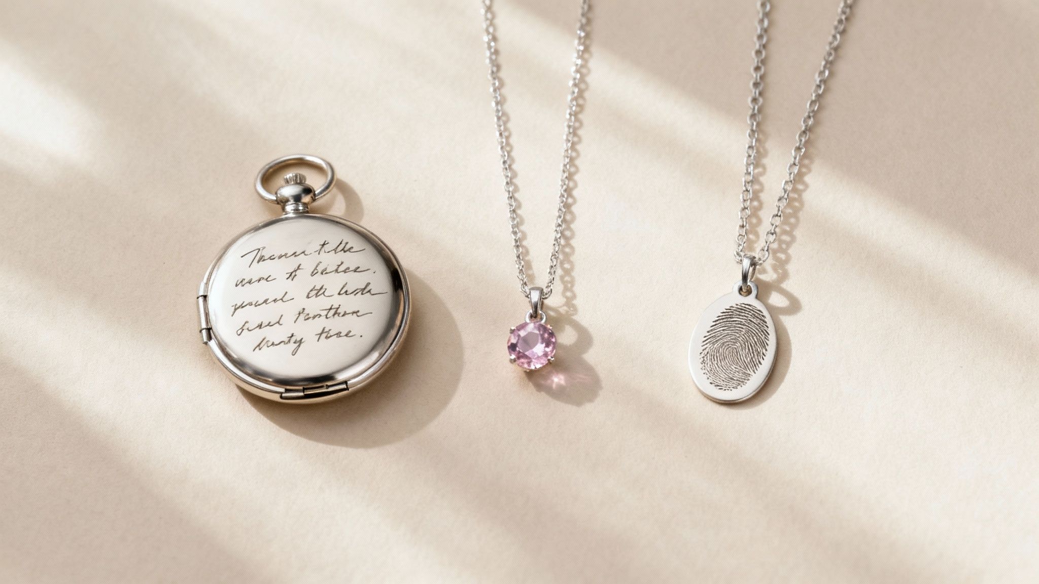 A detailed shot of a personalized necklace with custom engravings.