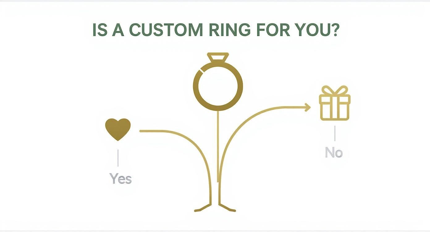 Infographic decision tree about whether a custom ring is right for you.