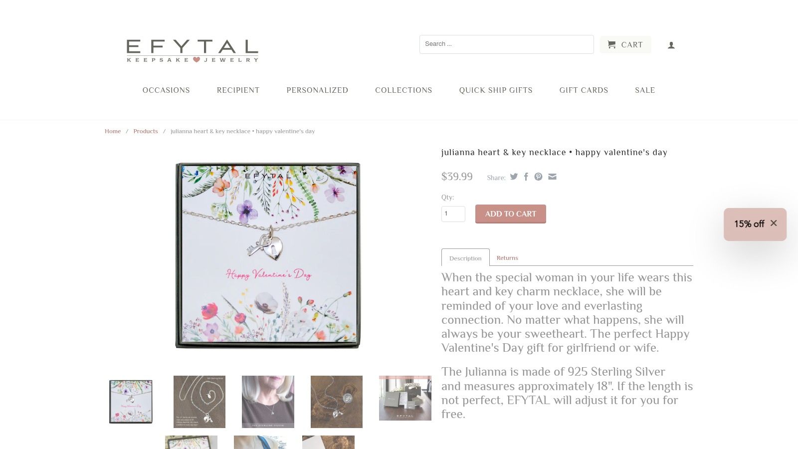 EFYTAL Jewelry: Julianna Heart & Key Necklace