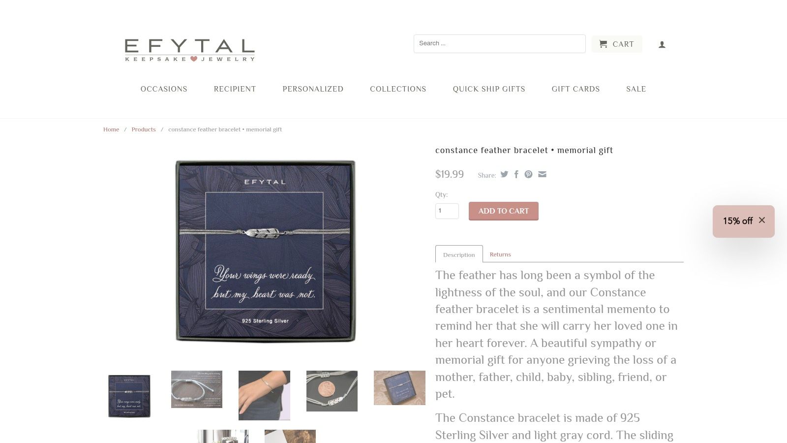 Constance Feather Bracelet - Memorial Gift