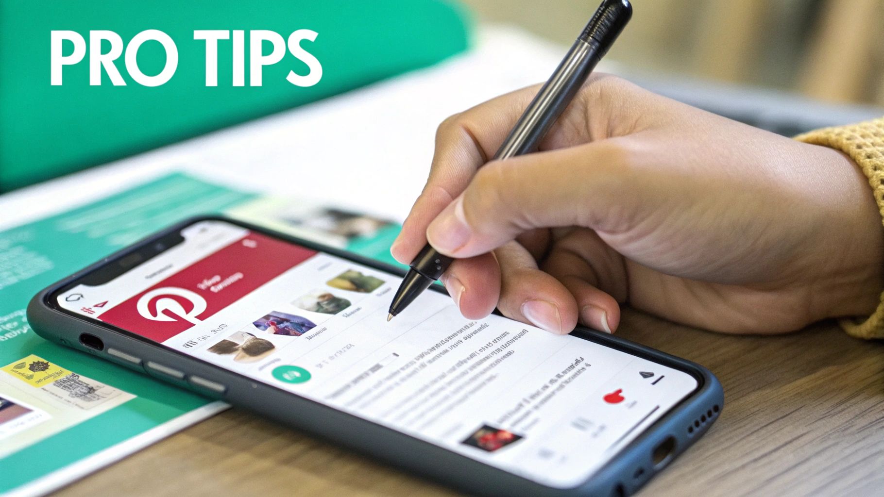 A close-up of a high-performing Pinterest pin on a smartphone screen, showcasing clear text overlay and engaging imagery.