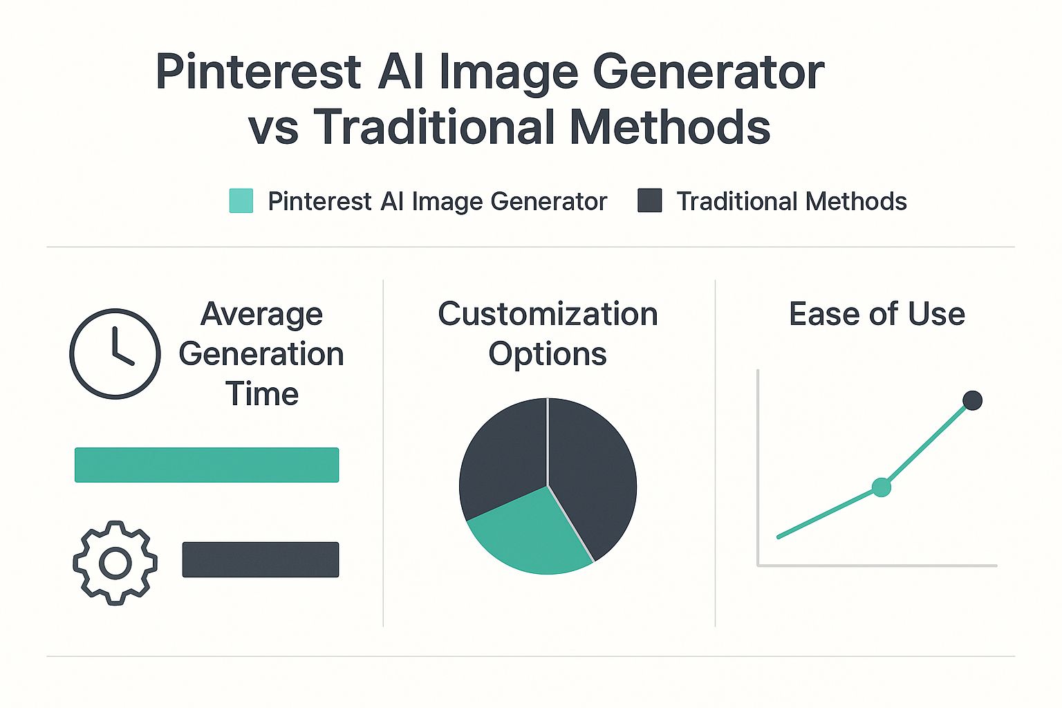 Infographic comparing a Pinterest AI Image Generator to traditional methods across time, customization, and ease of use.