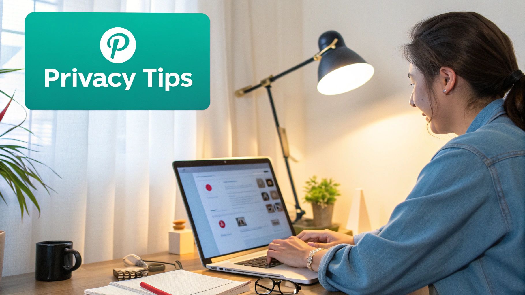 A person looking at a phone with a question mark icon, symbolizing common questions about Pinterest.