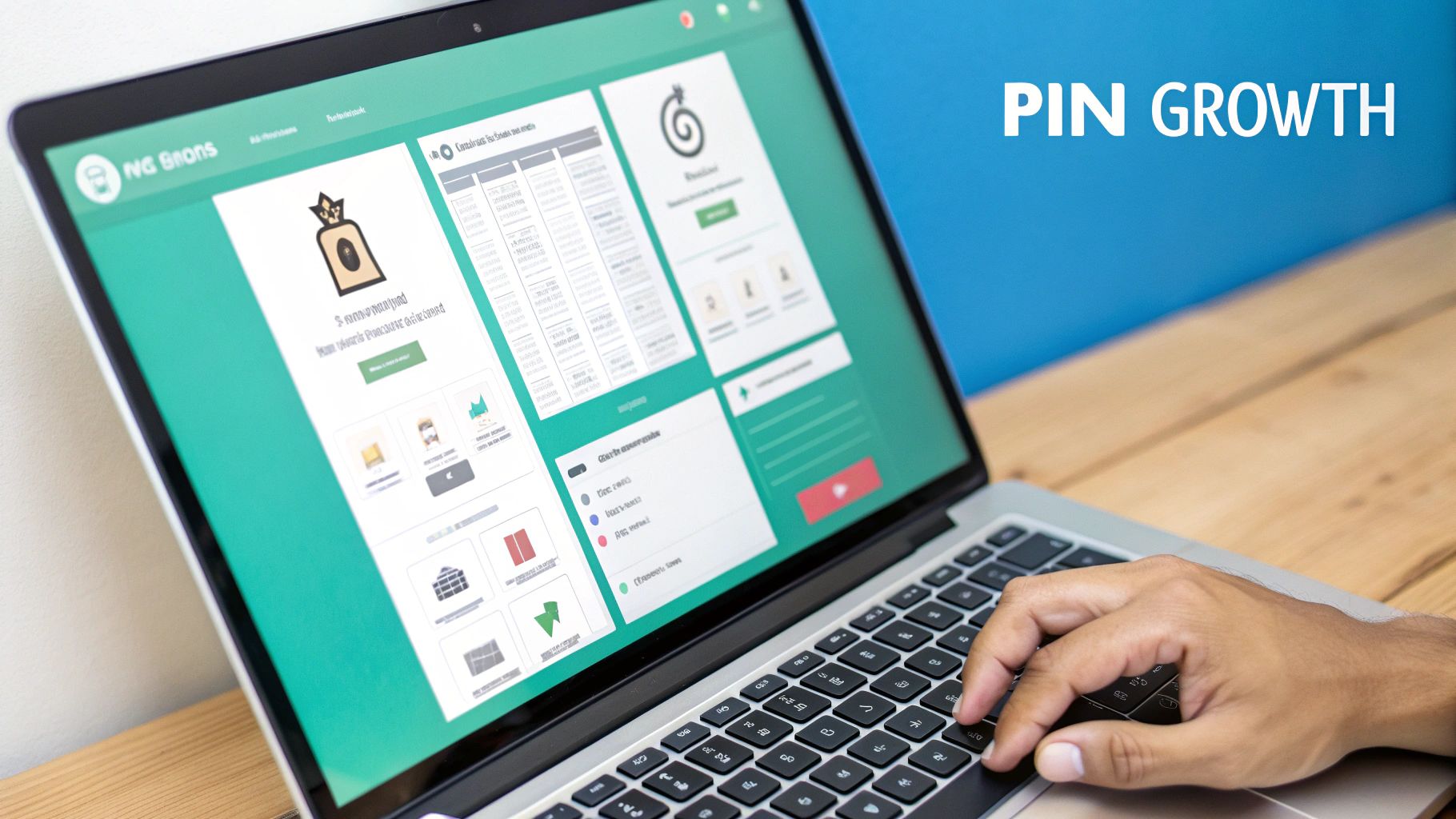 A collection of visually appealing Pinterest Pins being generated on a screen, showcasing different designs and layouts.