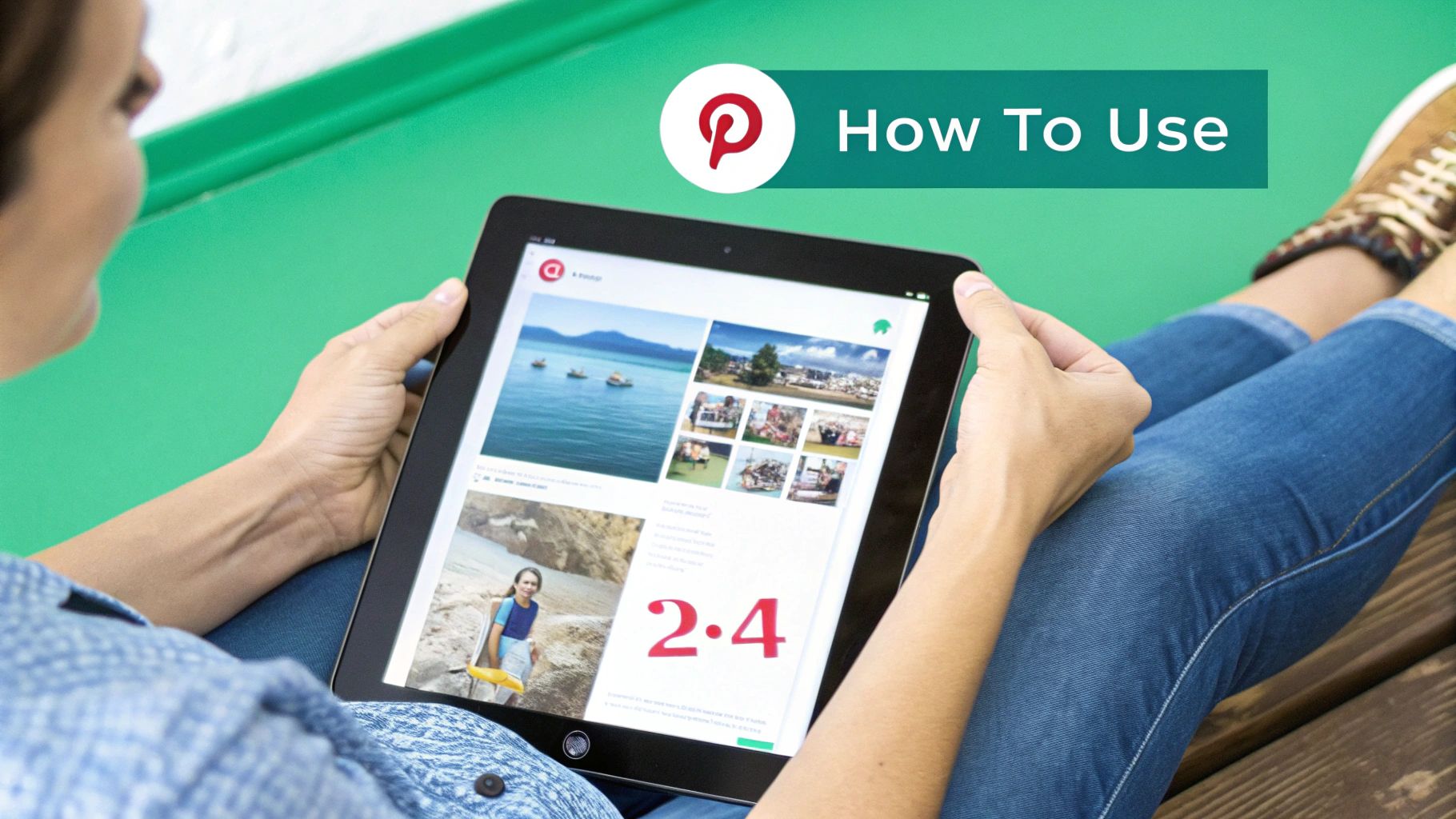 A creative workspace with a laptop open to a Pinterest pin generator interface, showing various templates and design elements.
