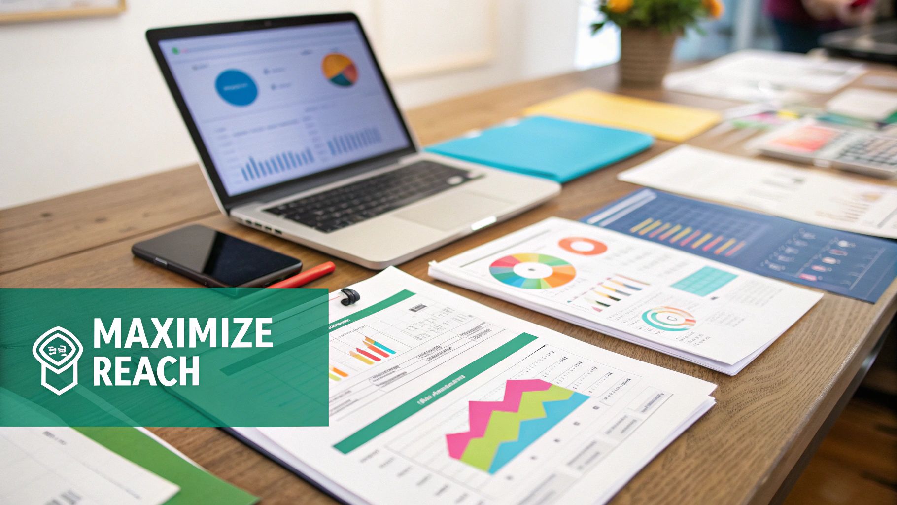 A digital marketing dashboard showing graphs with upward trends, indicating successful reach and engagement.