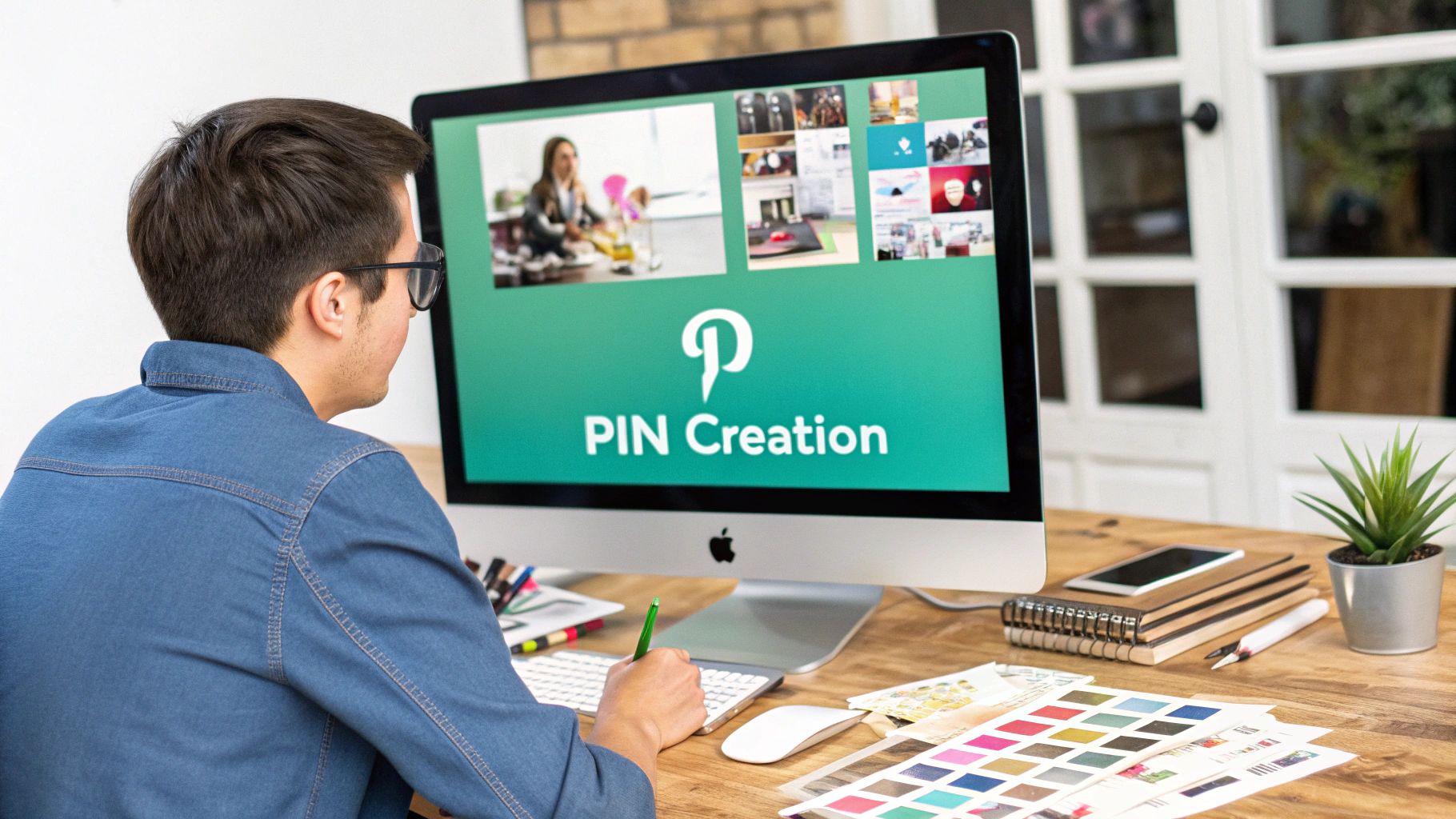 A close-up of a laptop screen showing an AI-powered pin generation tool in action.