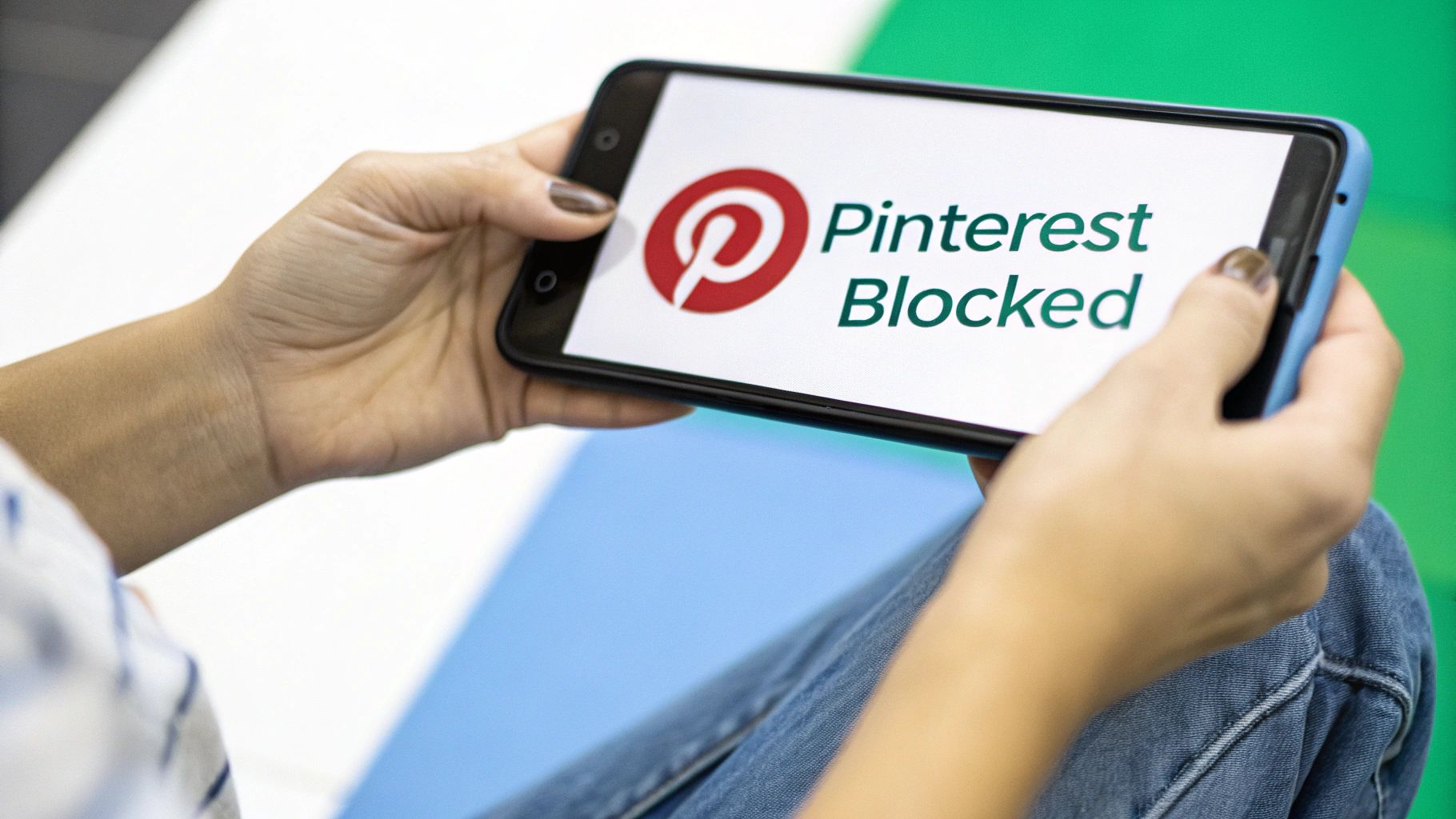 A graphic showing a locked Pinterest account on a smartphone screen, symbolizing a ban.