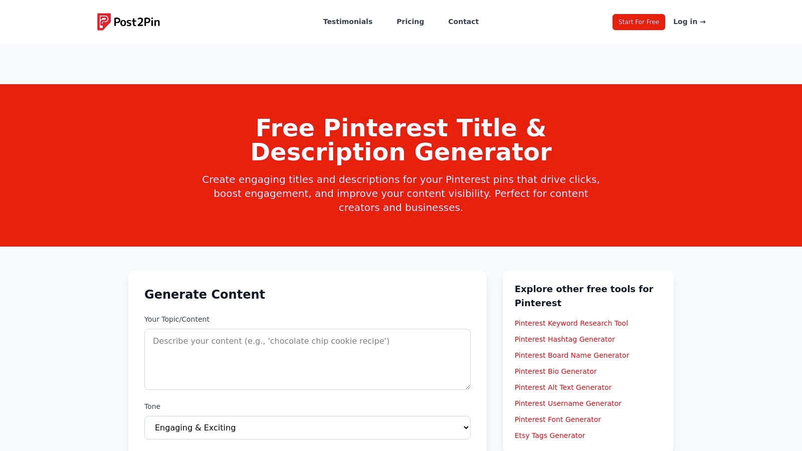 Post2Pin – Pinterest Title & Description Generator