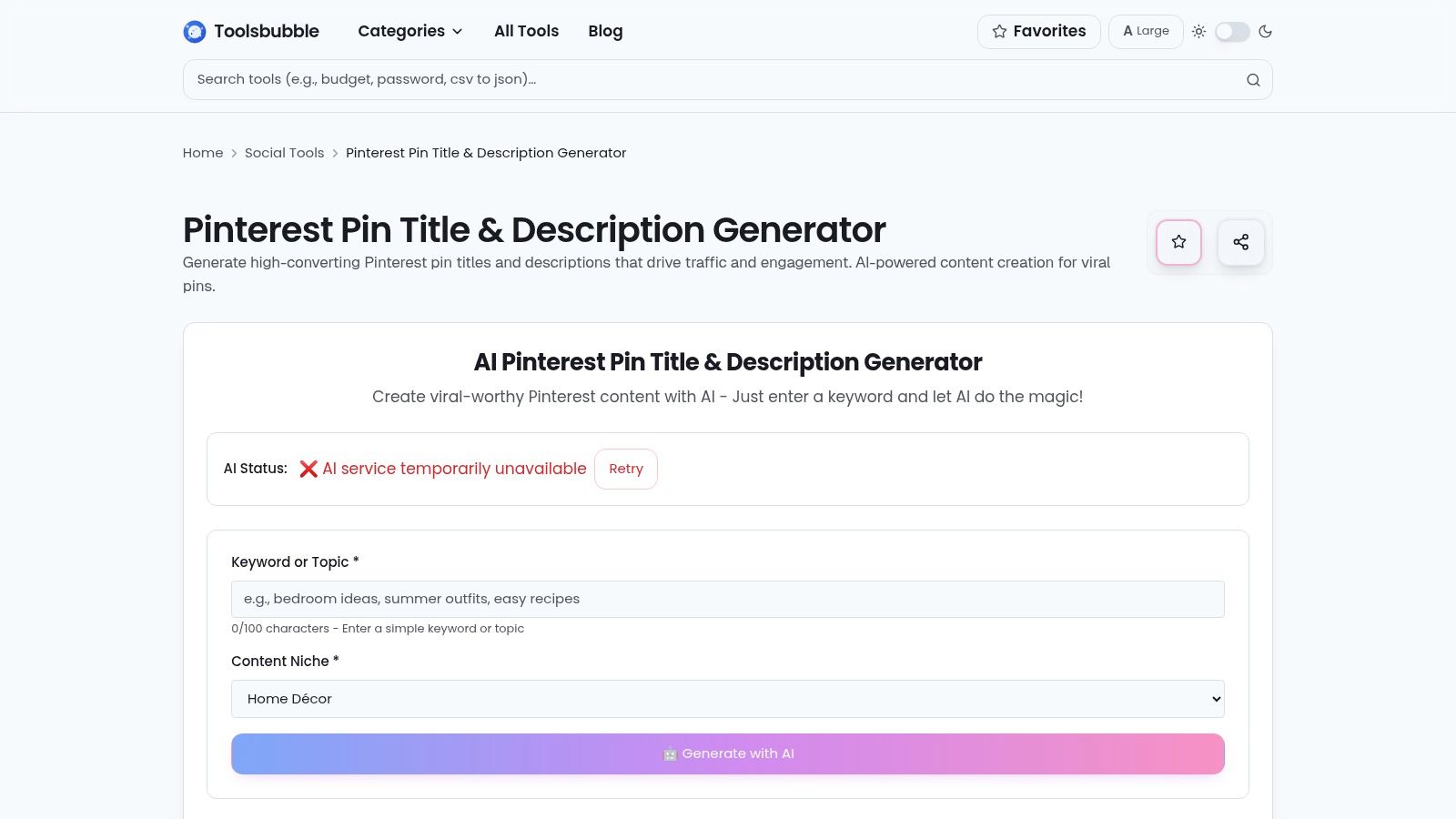 ToolsBubble – Pinterest Pin Title & Description Generator