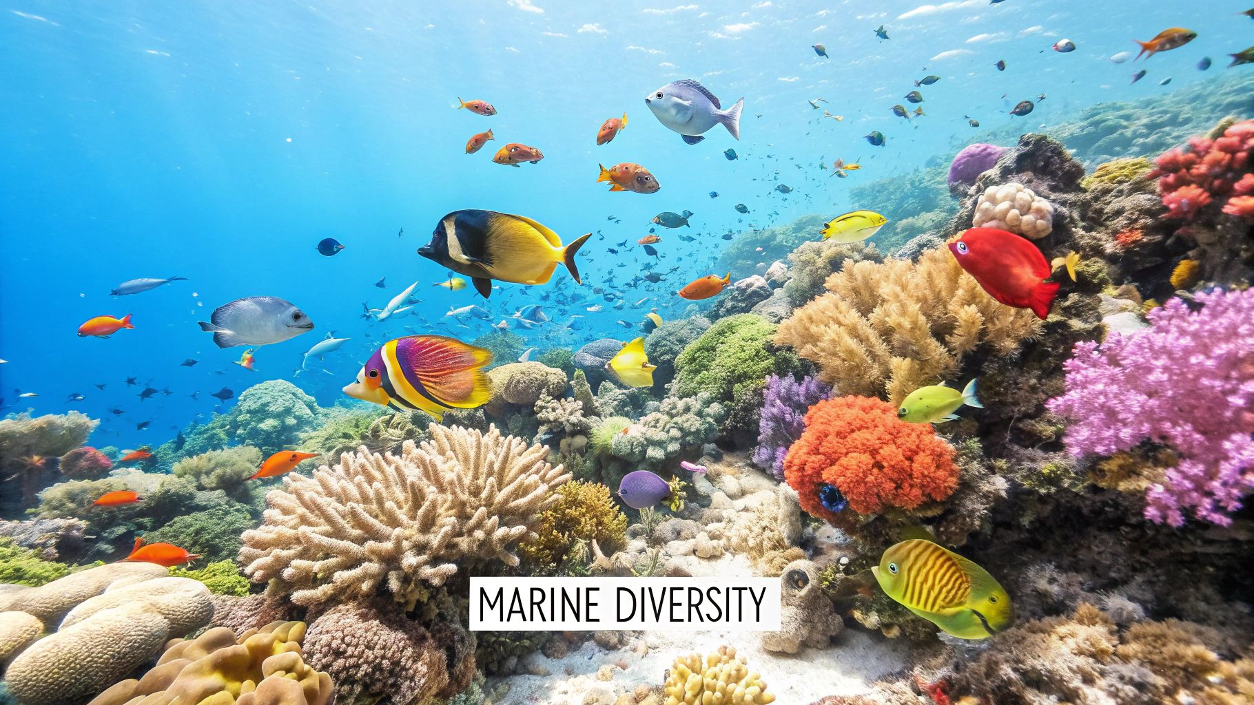 Explore Scuba Diving in South Goa – Your Ultimate Guide 4 A scuba diver observes a large school of fish in South Goa's clear waters.