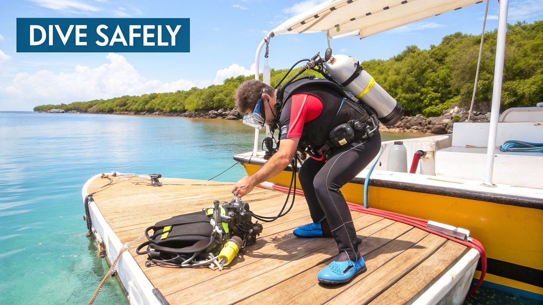 Explore Scuba Diving in South Goa – Your Ultimate Guide 6 A group of scuba divers in South Goa receiving a pre-dive safety briefing on a boat.