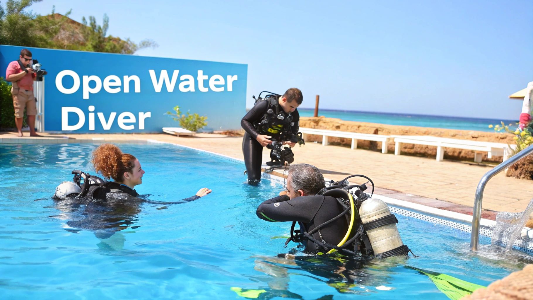 A screenshot from the PADI website showing the course structure for the Open Water Diver certification.