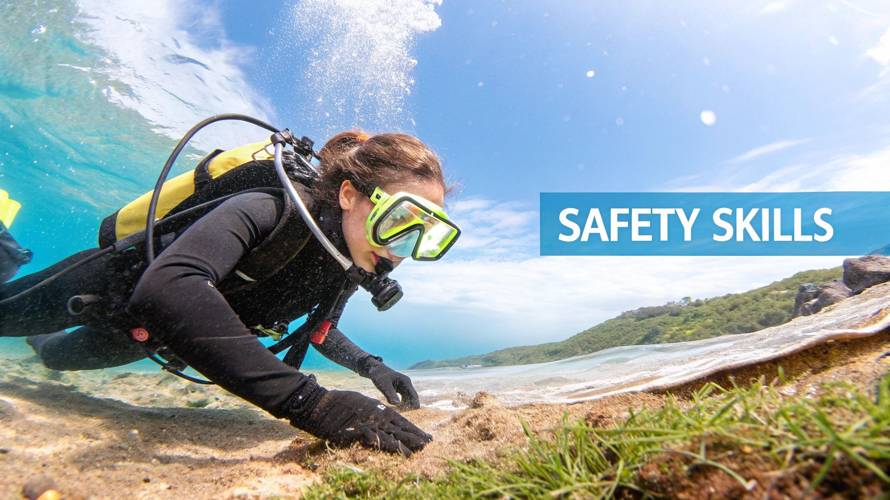 A group of scuba divers exploring a coral reef