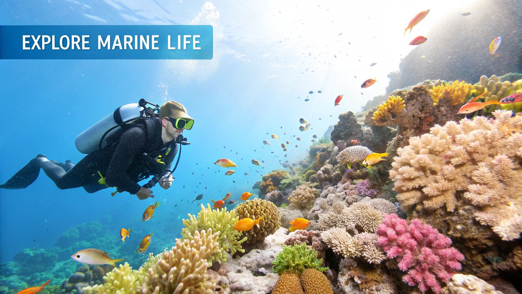 A group of scuba divers exploring a coral reef