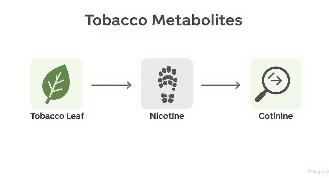 A scientist analyzing a test sample with lab equipment in the background.